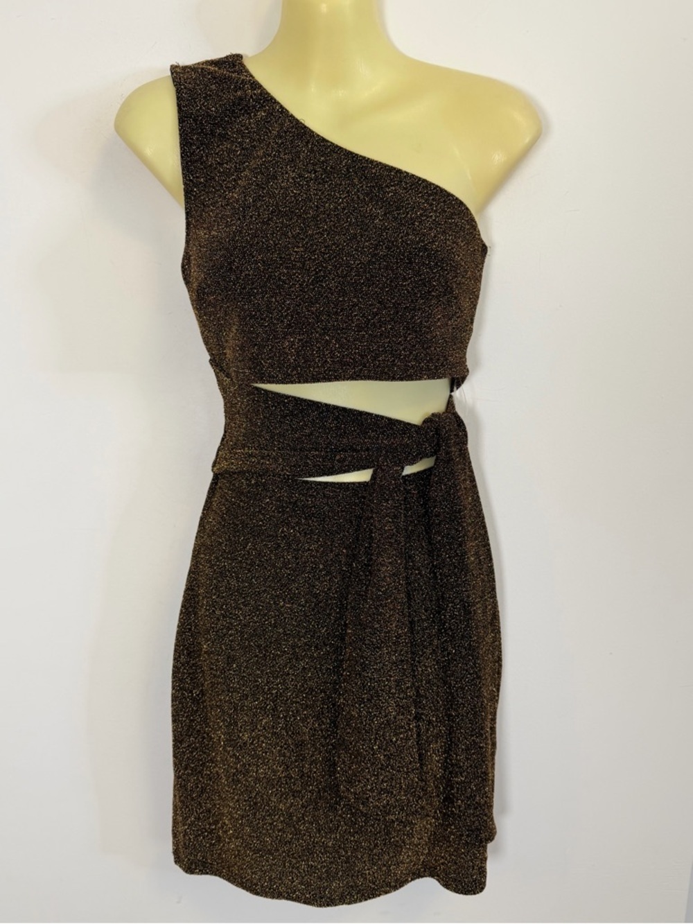 Blue Blush One-Shoulder Golden Sparkle Black Cutout Dress